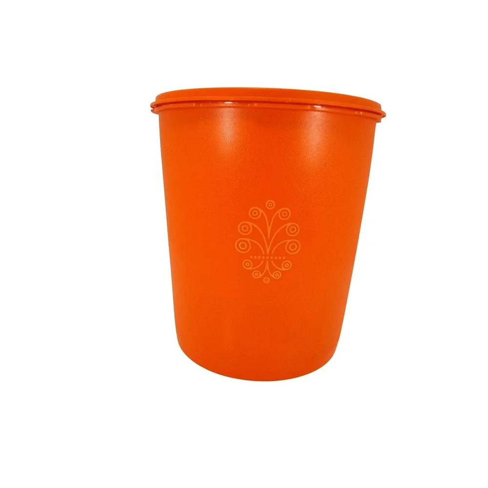 Tupperware‎ Canister Large Orange Excellent Vintage 805-7 Sunburst Lid Floral